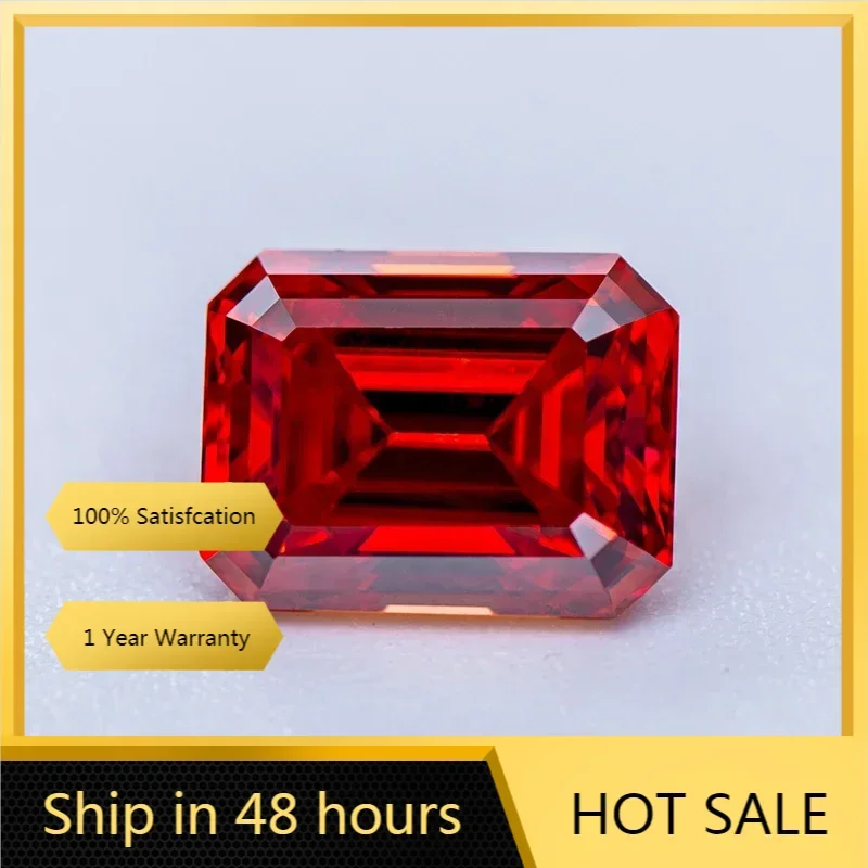 

New Moissanite Emerald Cut Garnet Color Gemstone Lab Grown Diamond Charms Diy Jewelry Rings Making with Certificate