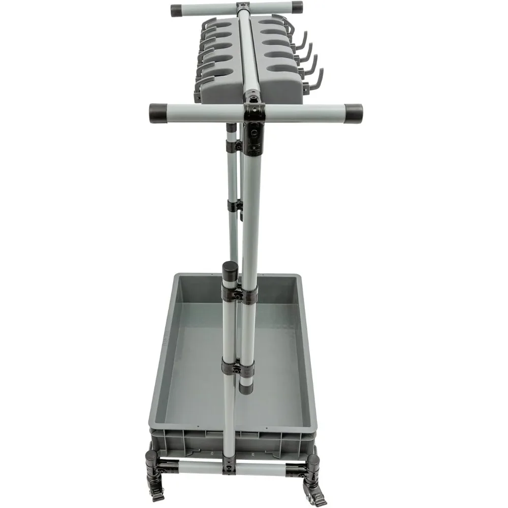 ممسحة أرضية قائمة بذاتها ورف مكنسة مع خطافات قابلة للطي لأدوات التنظيف ومرافق الحدائق