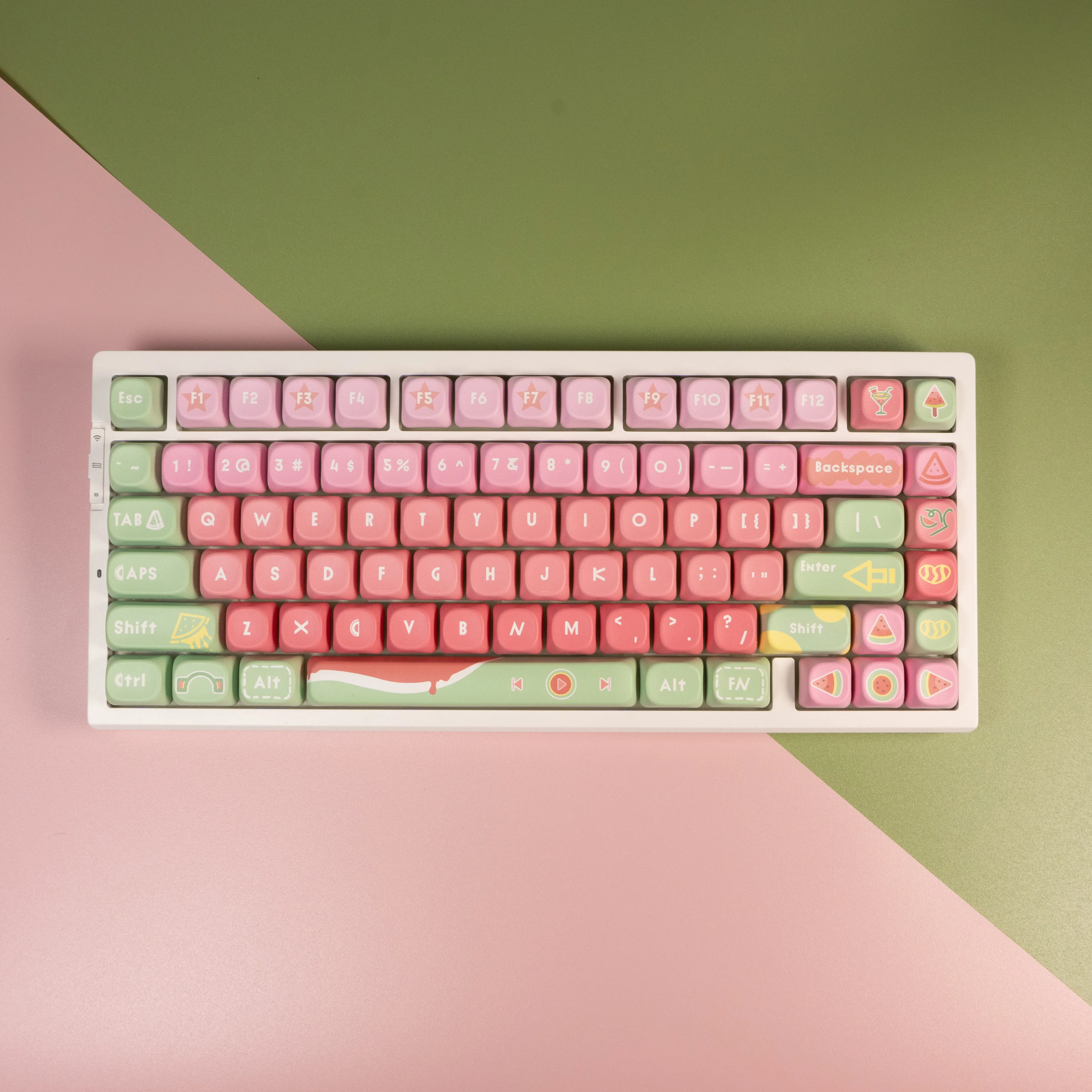 Pastel Watermelon Music Note Keycap Set 130 Keys PBT, 5-Side Dye-Sublimation MOA Profile for MX Switch Gaming
