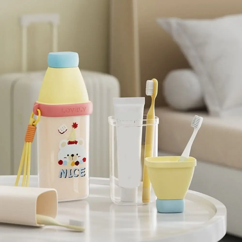 Dopamine Plastic 3 in 1 Toothbrush Cup Cartoon Large Capacity Mouthwash Cup Space Saving Toothbrush Storage Case Daily Use