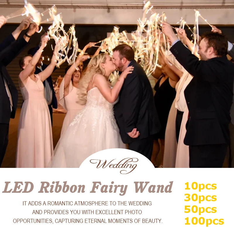 Wedding Ribbon Wands Fairy Sticks With Golden Silver Bells And LED Wedding Twirling Lace Streamers Party Cheering Prop Favors