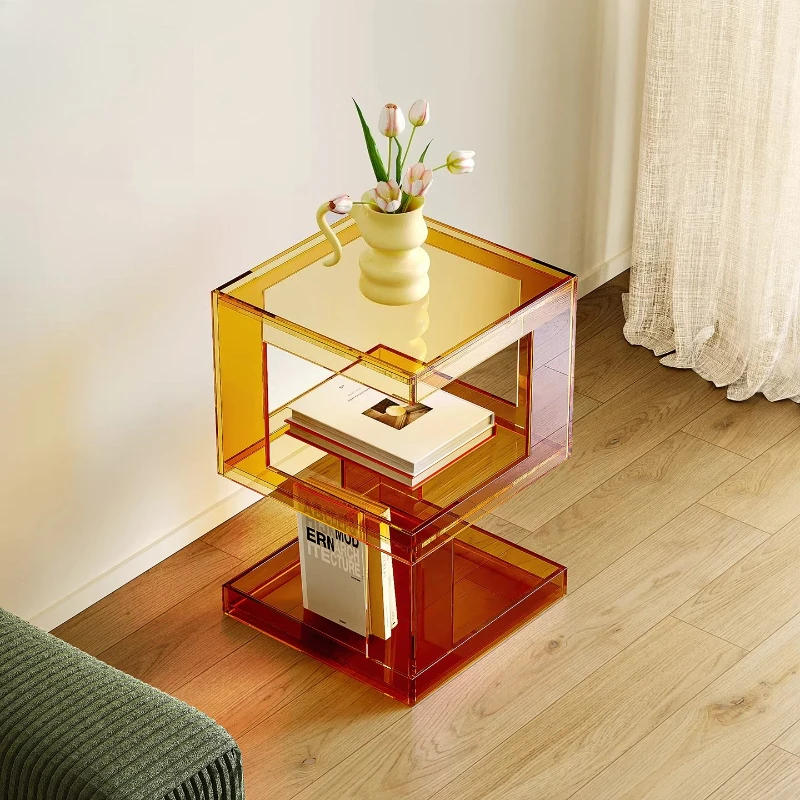 

Modern minimalist acrylic side table, living room transparent , bedside mobile corner