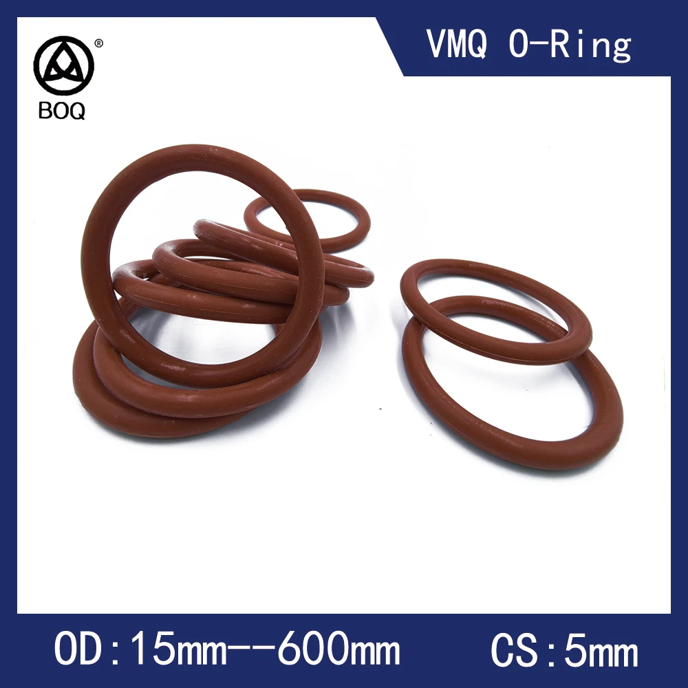 Thickness CS 5 mm VMQ Red Silicone O-Ring OD 15-600 mm Food Grade Sealing Ring Waterproof & Insulated Gasket Washe