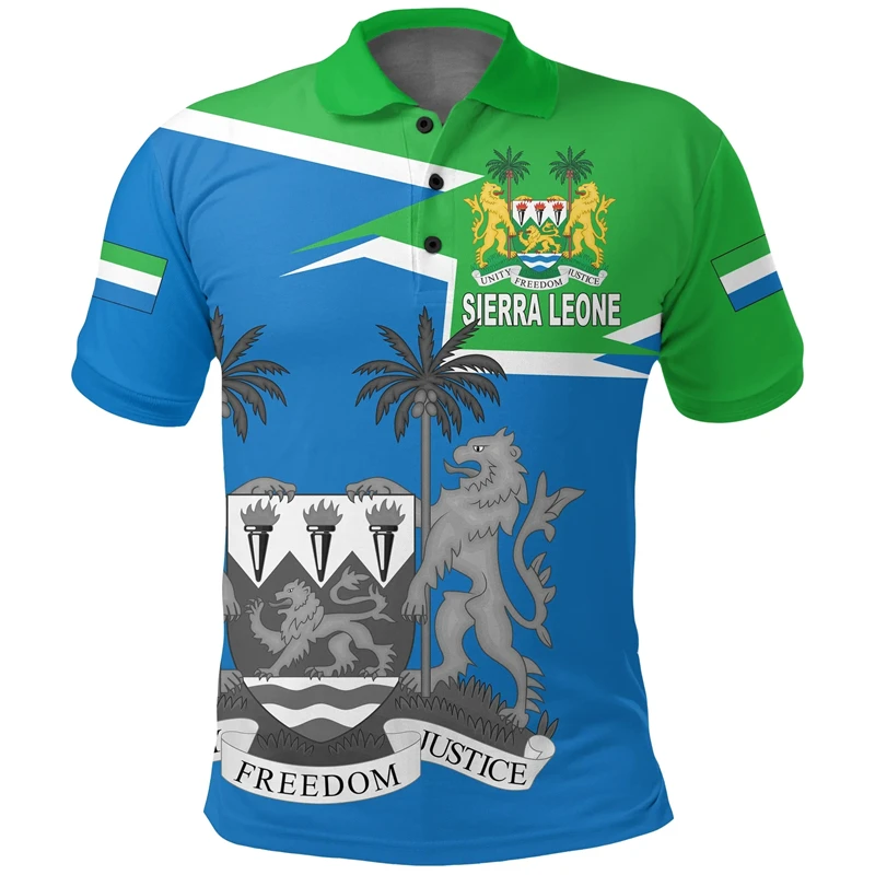 Africa Sierra Leone Map Flag 3D Print Polo Shirts For Men National Emblem Short Sleeve Patriotic Coat Of Arms POLO Shirt Jersey