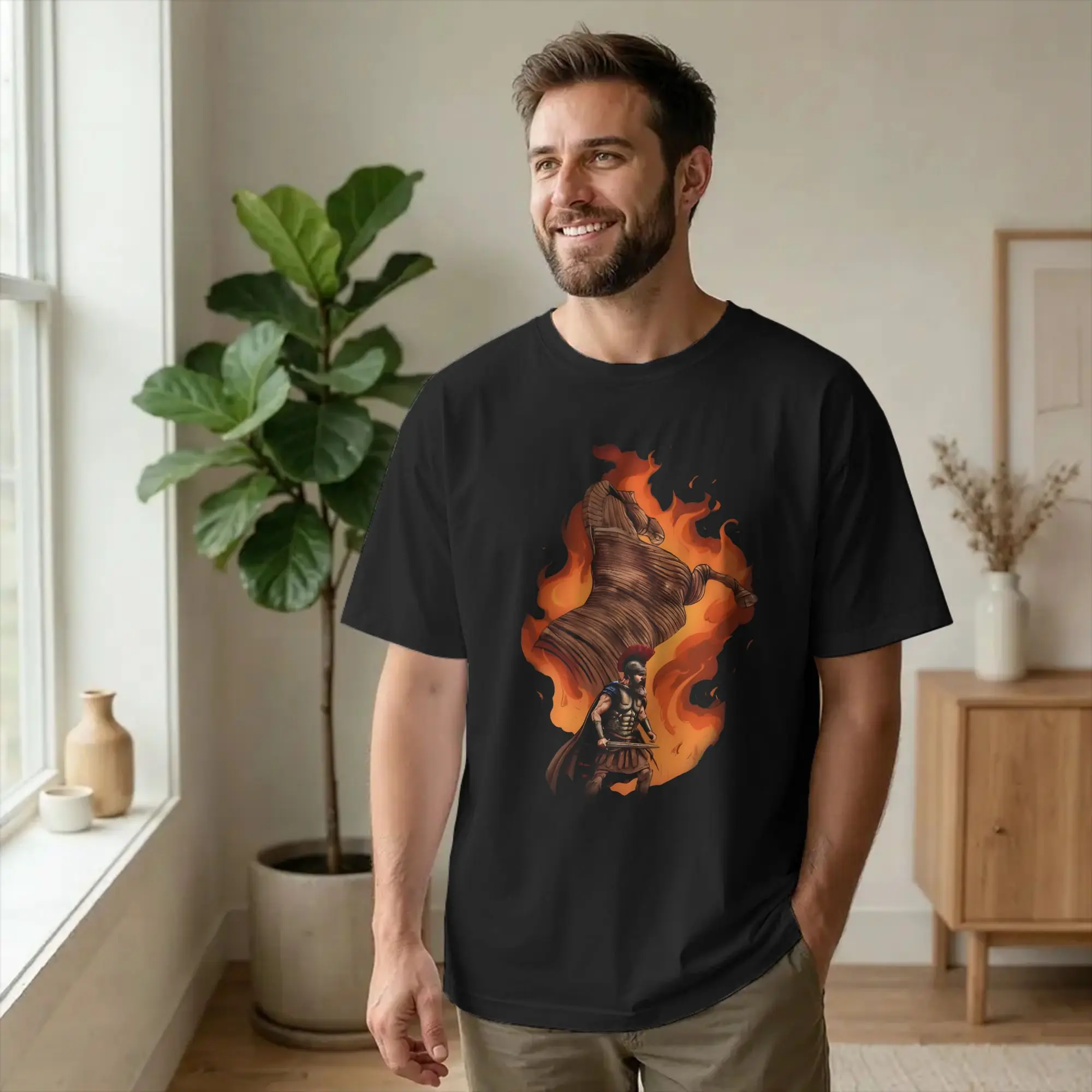 Men T-Shirt The Odysseies Movie by Christopher Nolan Odysseus Trojan Horse Pure Cotton Tee Shirt Short Sleeve T Shirt