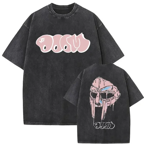 Imagen 2 del producto Camiseta casual estilo callejero para hombre y mujer, moda hip-hop, manga corta, rapero vintage lavado, camiseta con patrón de comida Mf Doom MM