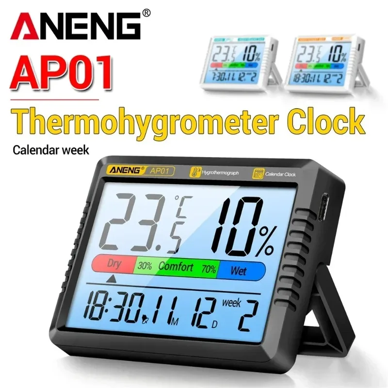

ANENG AP01 Thermometer Hygrometer Backlight Air Electronic Temperature Humidity Monitor Meter Alarm Clock Rechargeable Test Tool