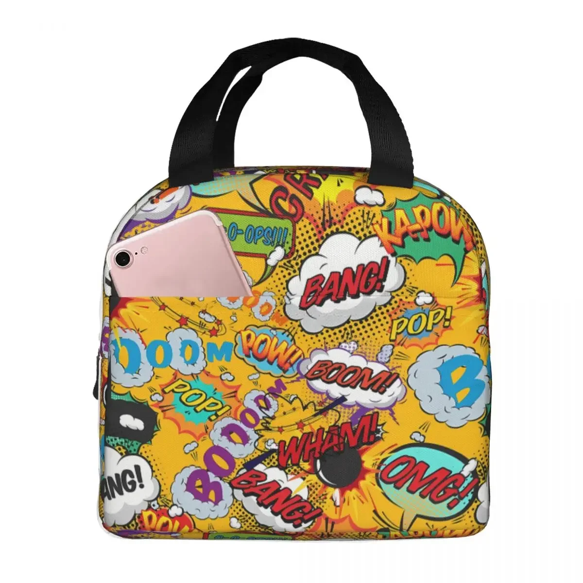 Pop Art Shout Outs Fun Typographic Cartoon Design Oxford Cloth Portable Bags Superhero Boom Comic Book School Trip Lunch Handbag