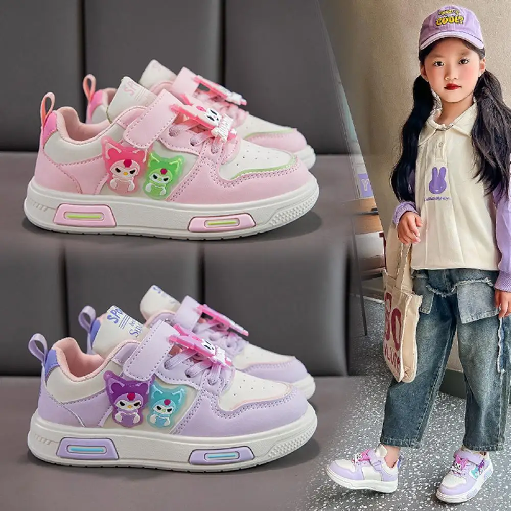 

Кроссовки Sanrio для девочек, весенне-осенняя милая универсальная удобная повседневная обувь Kuromi, модная спортивная обувь на толстой подошве, обувь для доски