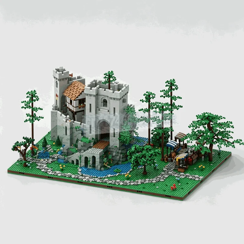 6925PCS Medieval Castle Landscape Building Blocks Display Base Model DIY Assembly Set Forest Village River Scene Decoration Toy