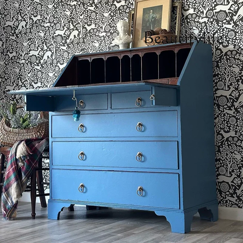 American blue solid wood flip chest, dresser, integrated storage cabinet, fashionable storage against the wall