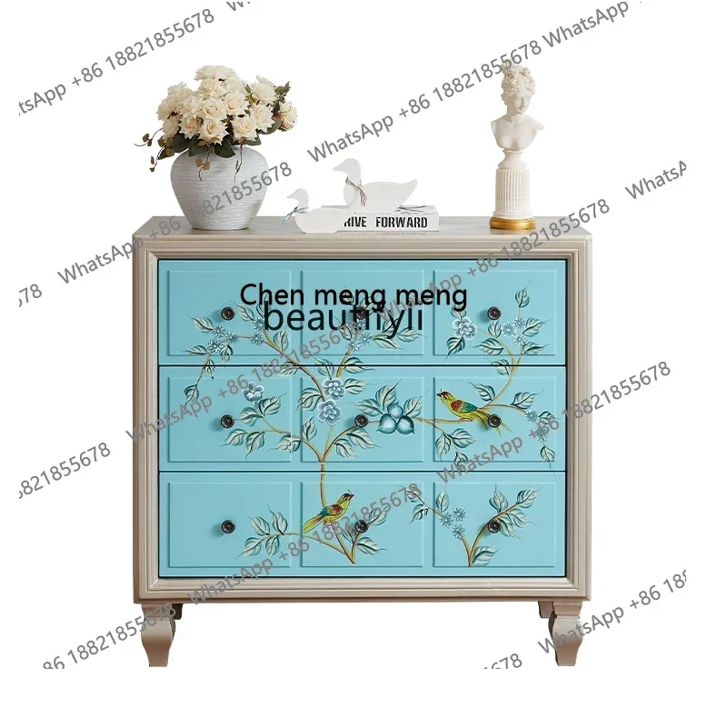 cc182RMedieval style painted chest cabinet solid wood porch cabinet bedroom diner foyer three drawers storage side cabinet