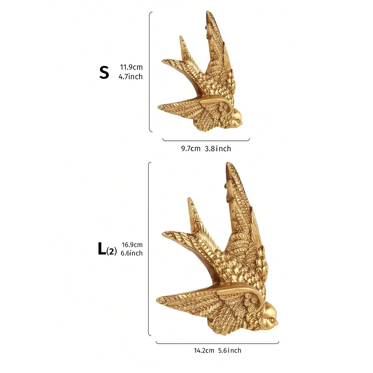 1 piece, 3.8*4.7/5.6*6.6 inch resin material retro gold flying swallow home wall decoration wall hanging