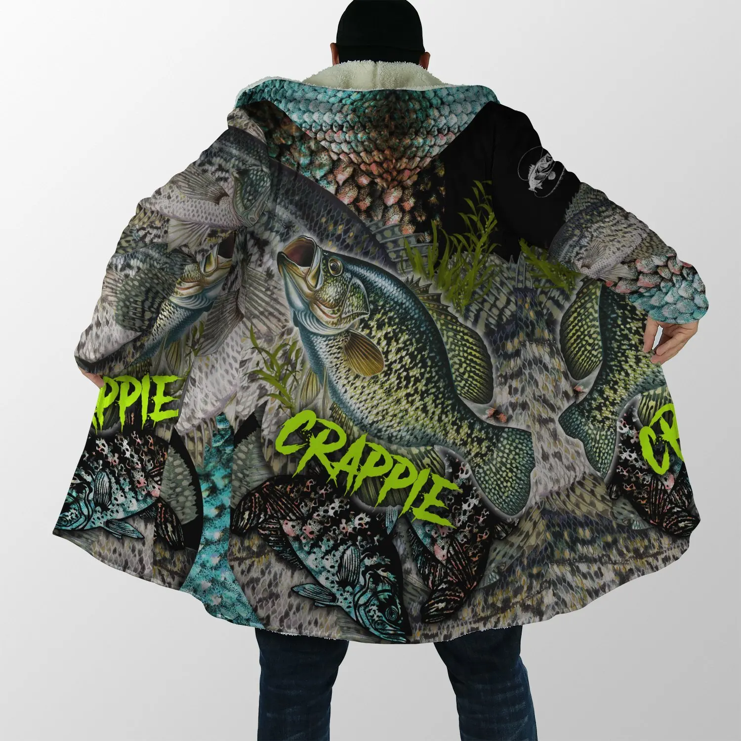 Winter Men's Hooded Cape Fishing Art 3D Printing Fashion Thick Wool Hooded Cape Unisex Street Casual Warm Hooded Cape Coat