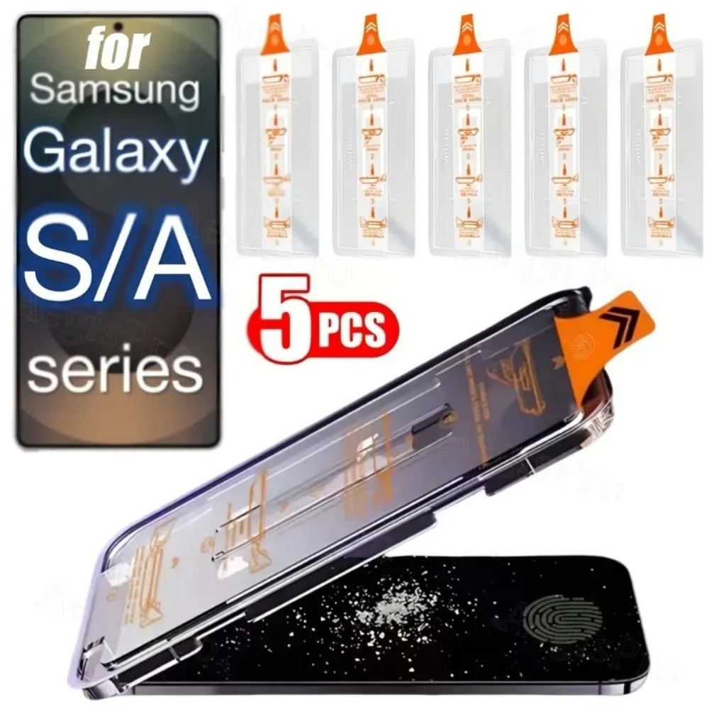 5pcs HD One-Pull Auto Application Tempered Glass for Samsung Galaxy S21 FE/S21 Plus/S22/S23/S24/A71/A56/A17/A16,Screen Protector