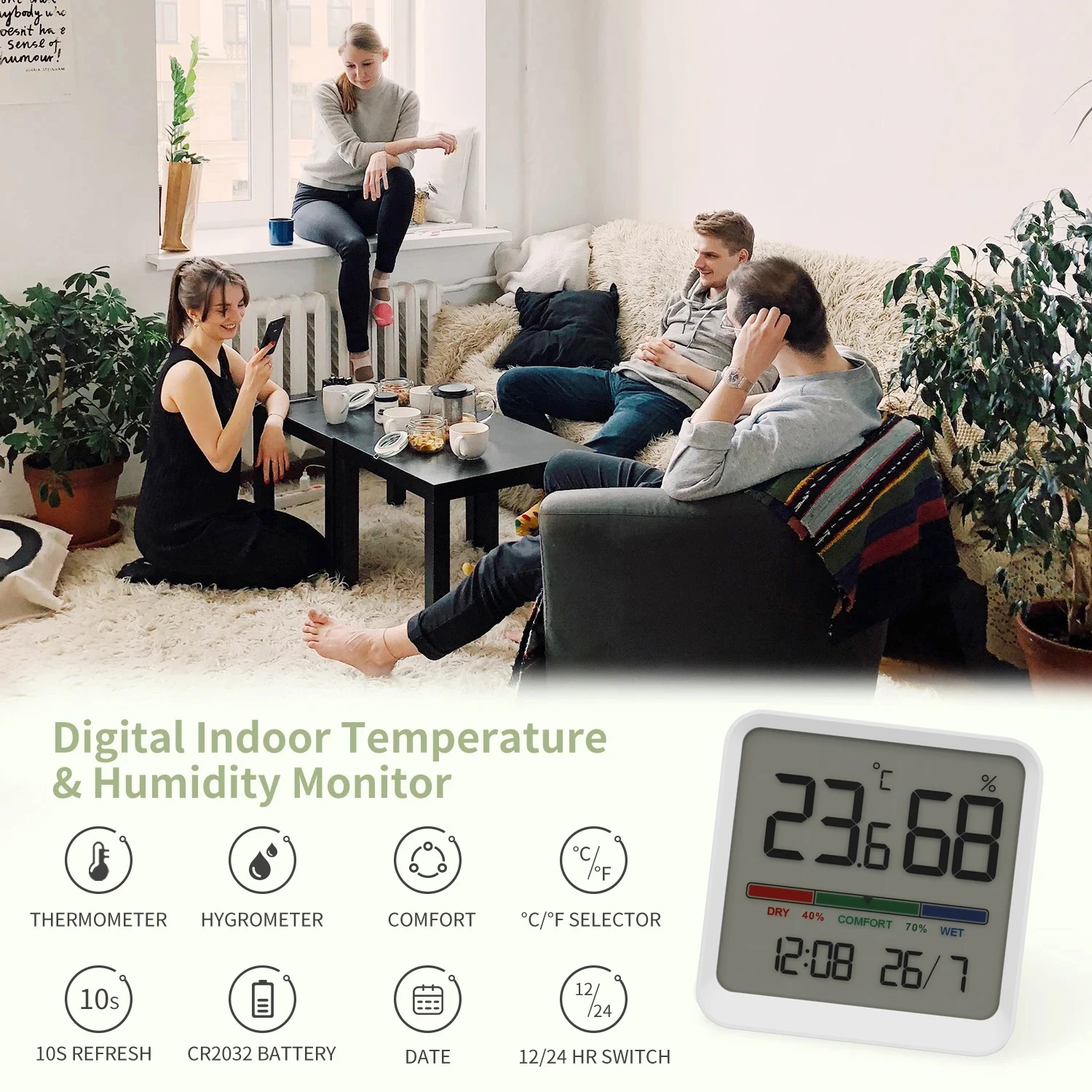 Digital Home Indoor Temperature Humidity Meter LCD Digital Thermometer Hygrometer Sensor Gauge Weather Station