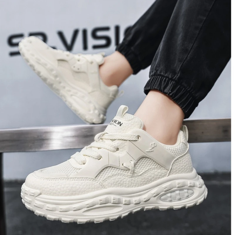 Chunky Sneakers Men Breathable Mesh Casual Running Shoes Inner Elevation Thick Sole Shock-absorption Outdoor Teen Trend