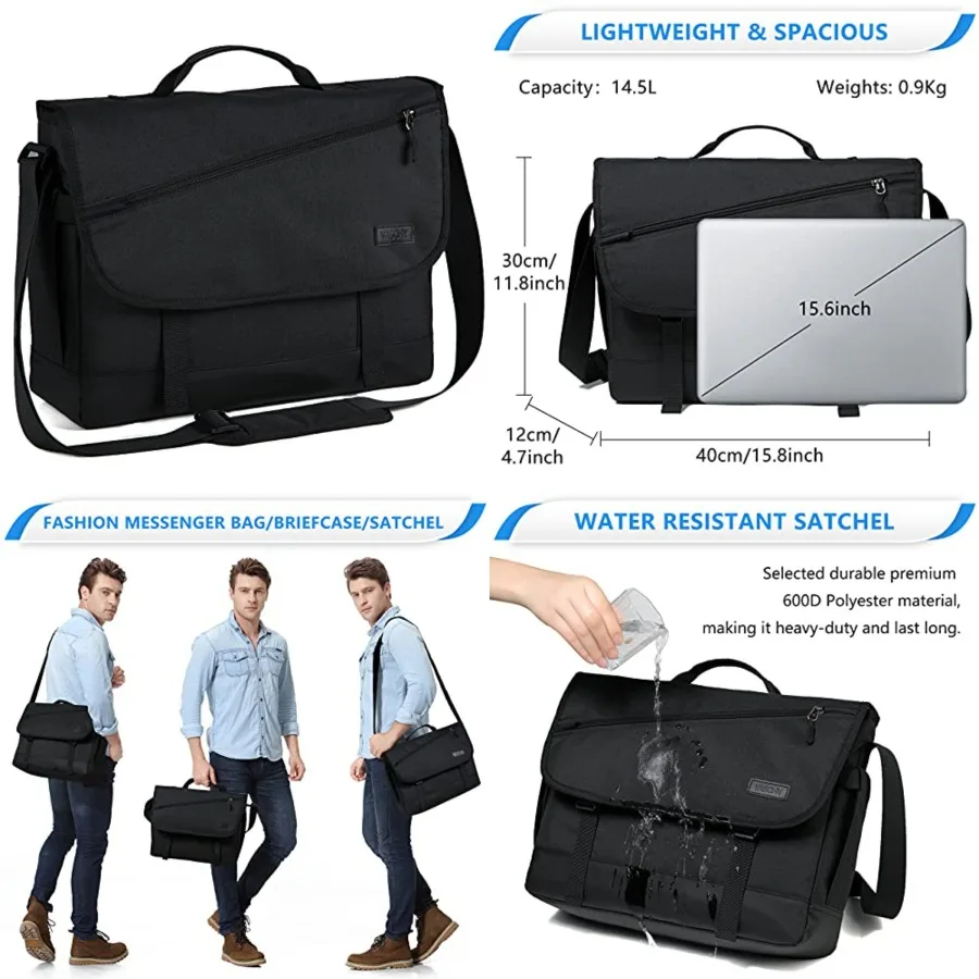 VASCHY Messenger Bag for Men, 14-17inch Laptop Bag Lightweight Computer Briefcase Crossbody Shoulder Bag for School, Work