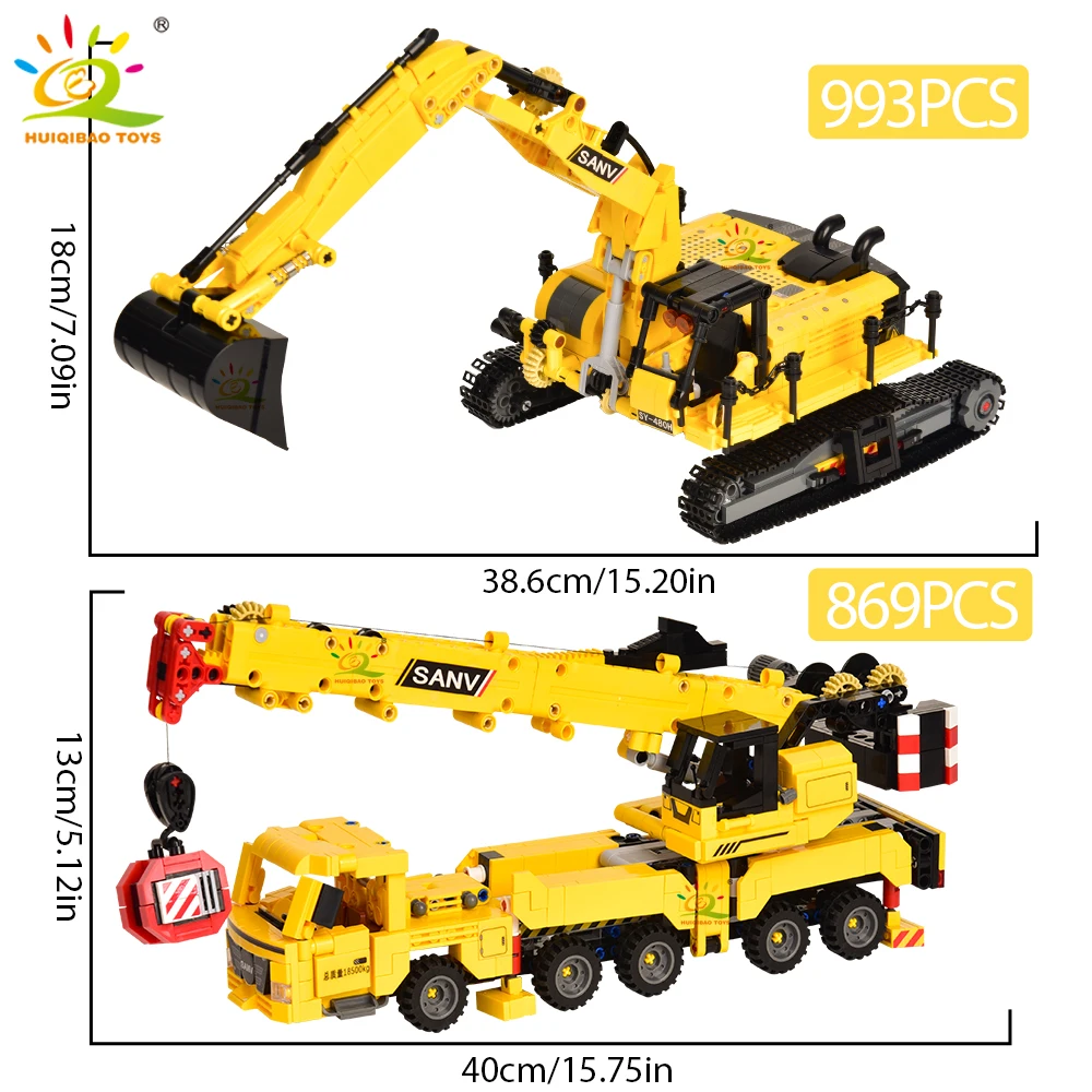 HUIQIBAO 841PCS MOC Engineering Excavator Truck Building Blocks Vehicle Car Bricks City Construction Toys For Children Boys