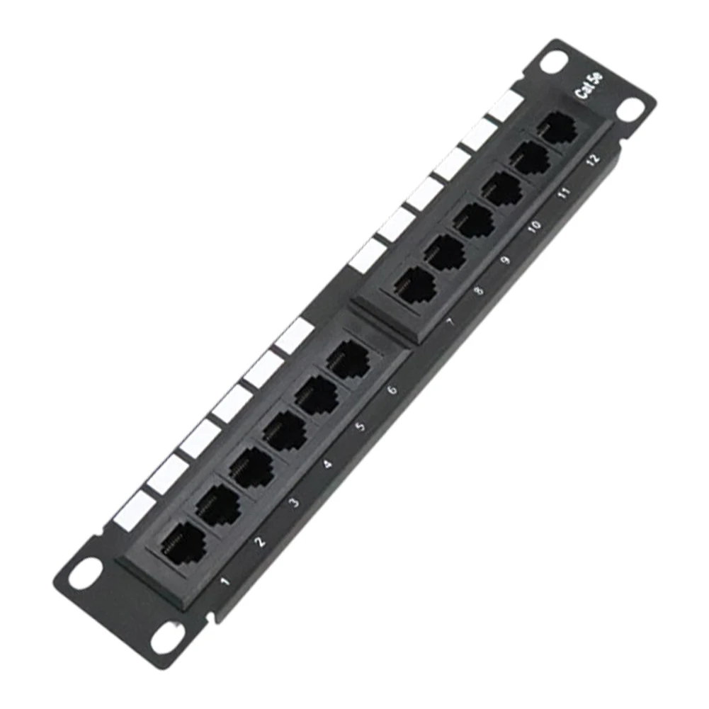 12-Port Wall Mounted Patch Panel for CAT.5A and CAT.6 For Network Cables Black 253x44x30mm Organized Installation