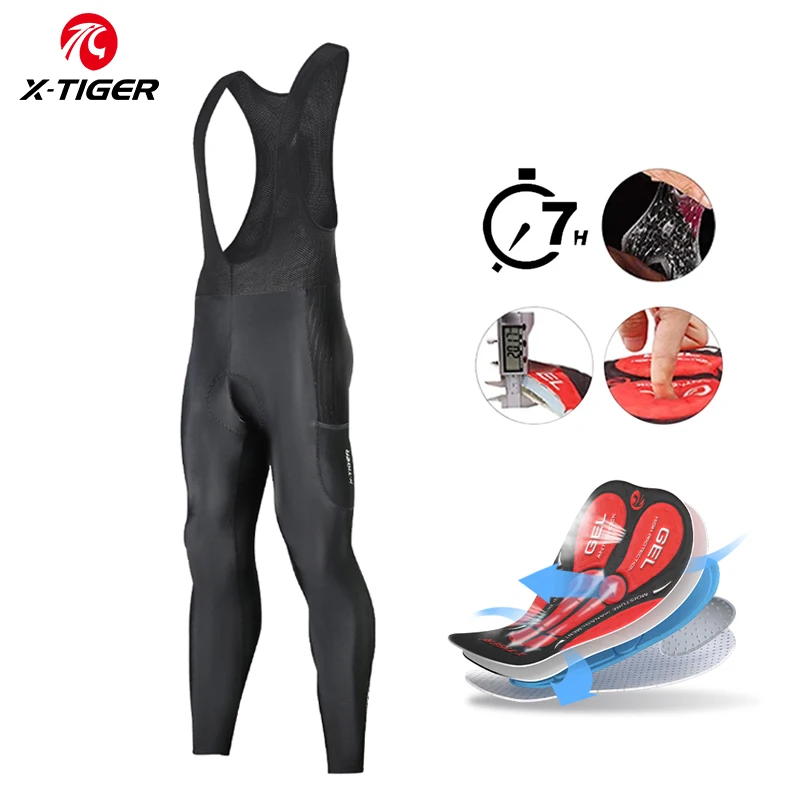 Pantalones de ciclismo X-TIGER para hombre, con tres bolsillos pechera, transpirables, con almohadilla de gel 5D, TMB, para ciclismo de montaña y carretera