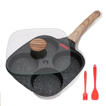 4hole Omelet Pan Frying Pot with Lid Thickened Steak Cooking Pan Bread Breakfast Maker…