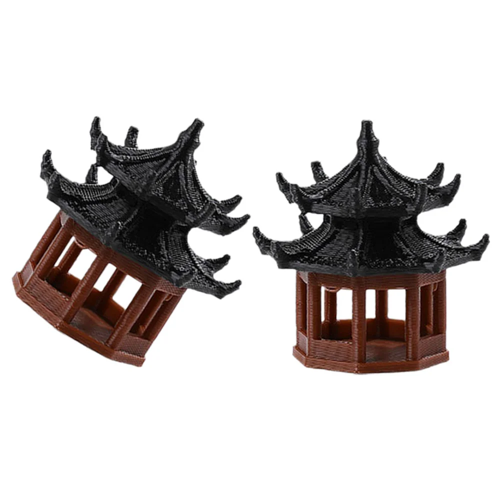 

2 Pcs Micro Landscape Gazebo Zen Garden Pavilion Statue Miniature Plastic Ornament