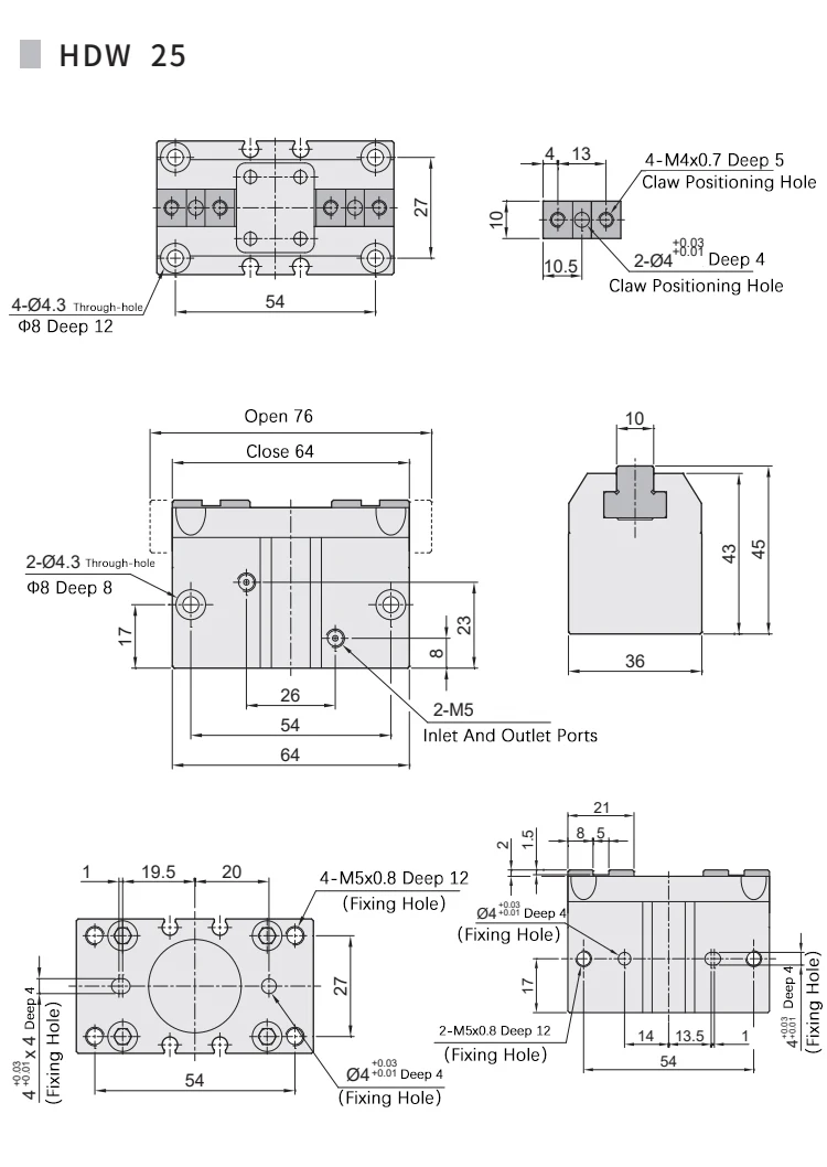 Luftgreifer HDW HDW20 HDW25 HDW32 HDW40 HDW50 HDW63 HDW100 Starker Paralleler Mechanischer Greifer Finger-Luft-Pneumatikzylinder – Detail 9