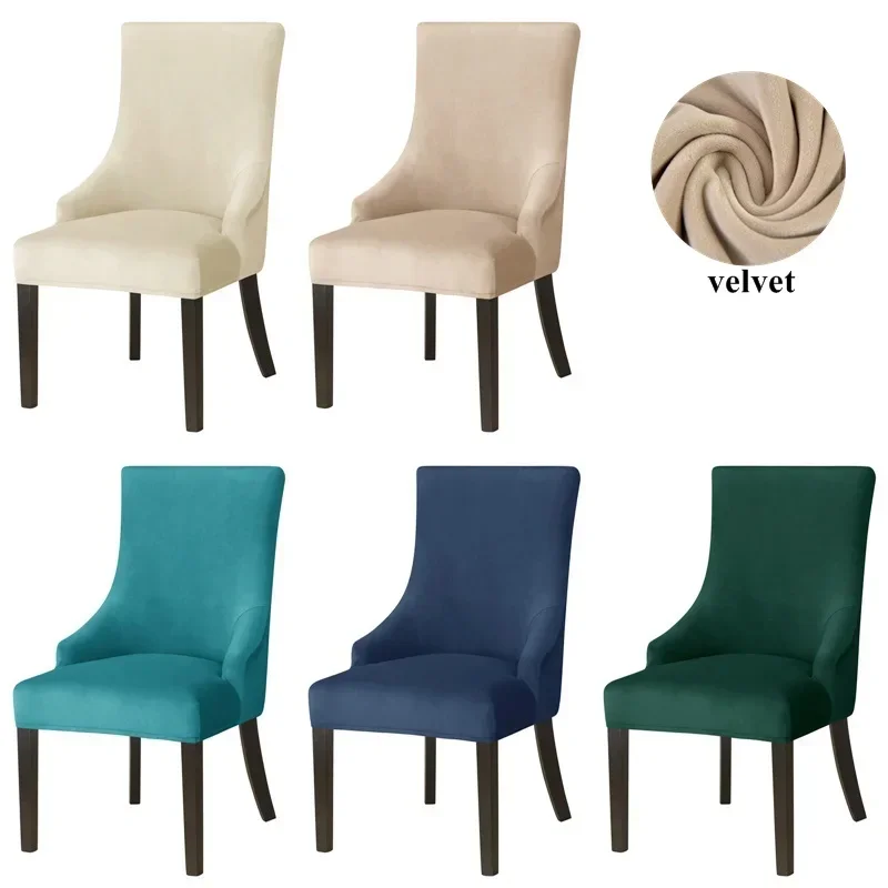 Velvet Dining Chair Cover Washable Elastic Armchair Covers Soild Color High Back Sloping Armchairs Slipcover Home Kitchen Decor