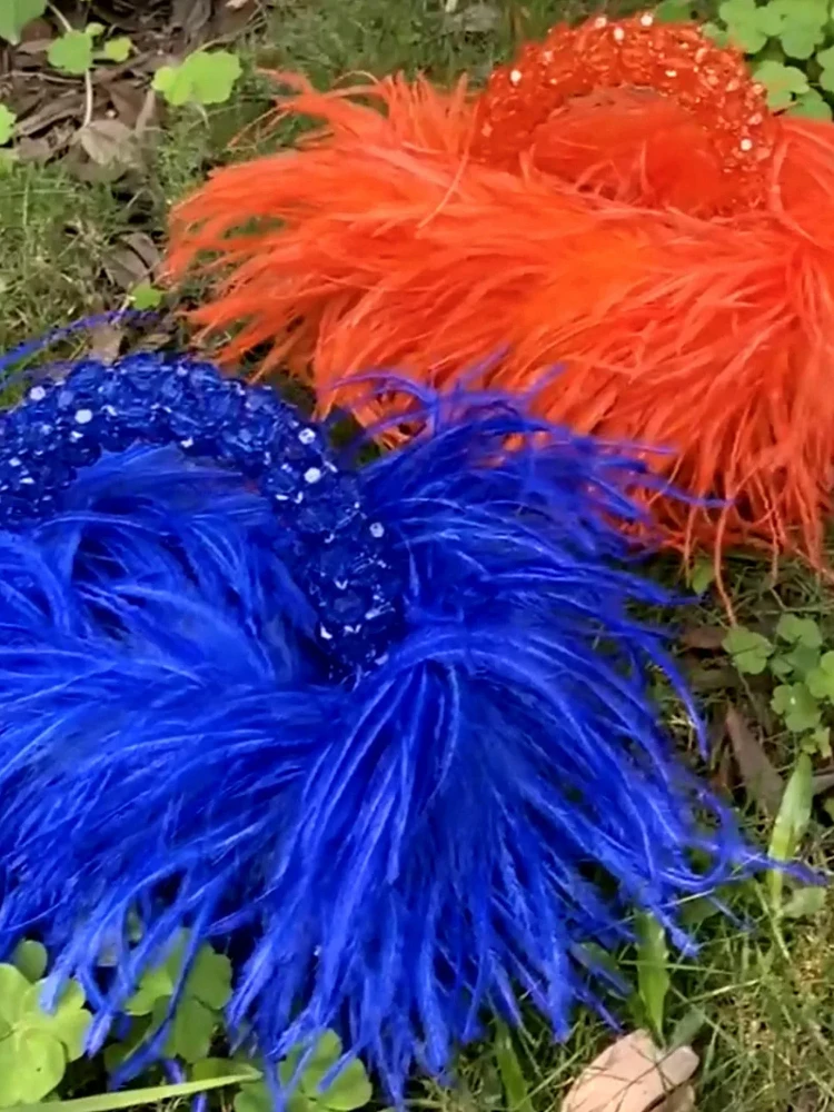 Parel kralen tas met veren bont Designer merk helder acryl kristal stenen doos Tote handtas vrouwen handgemaakte feesttas - afbeelding 2
