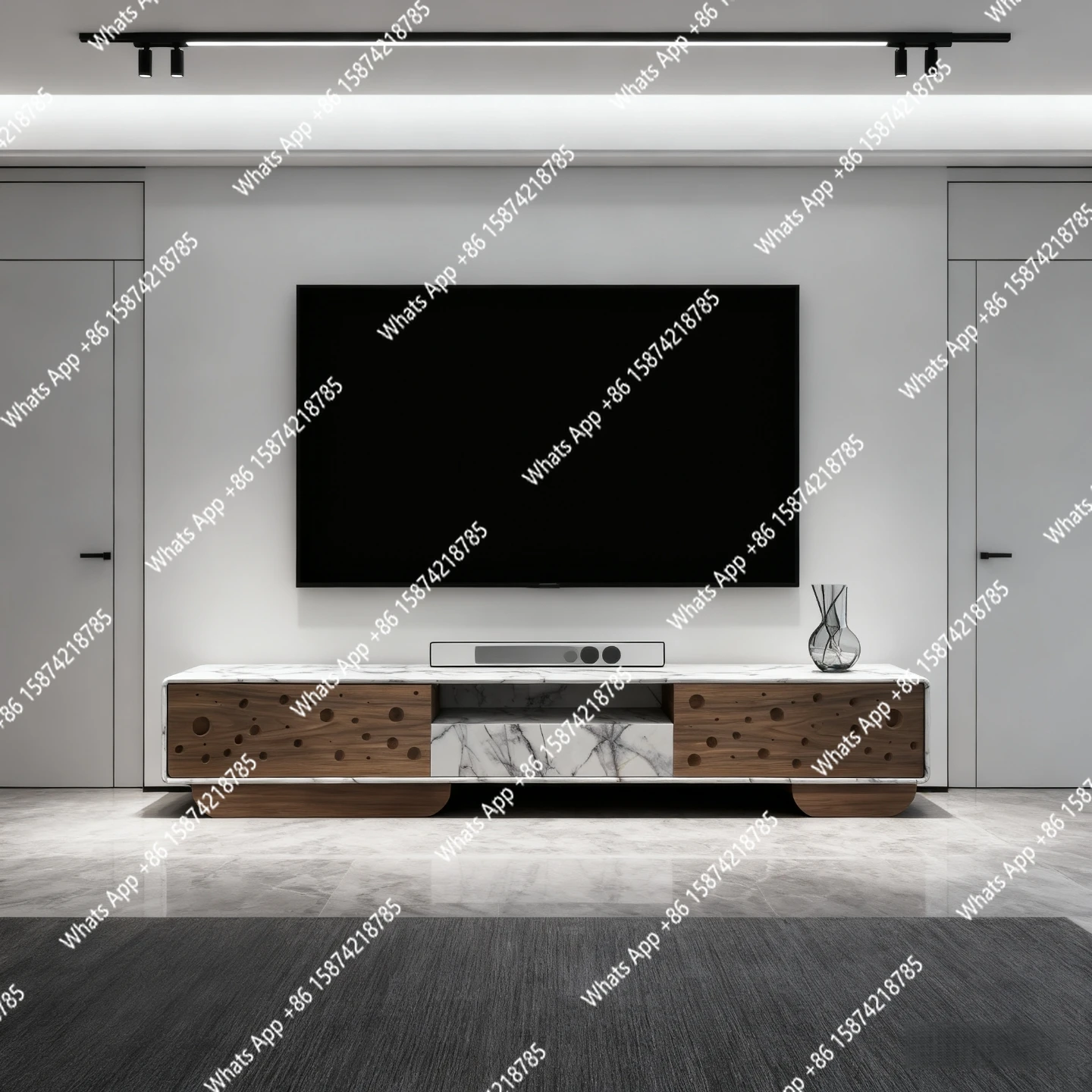 Natural Marble TV Stand, Luxury Stone Media Console with Soft Closing Drawers, EO Certified & Large Storage, Customizable