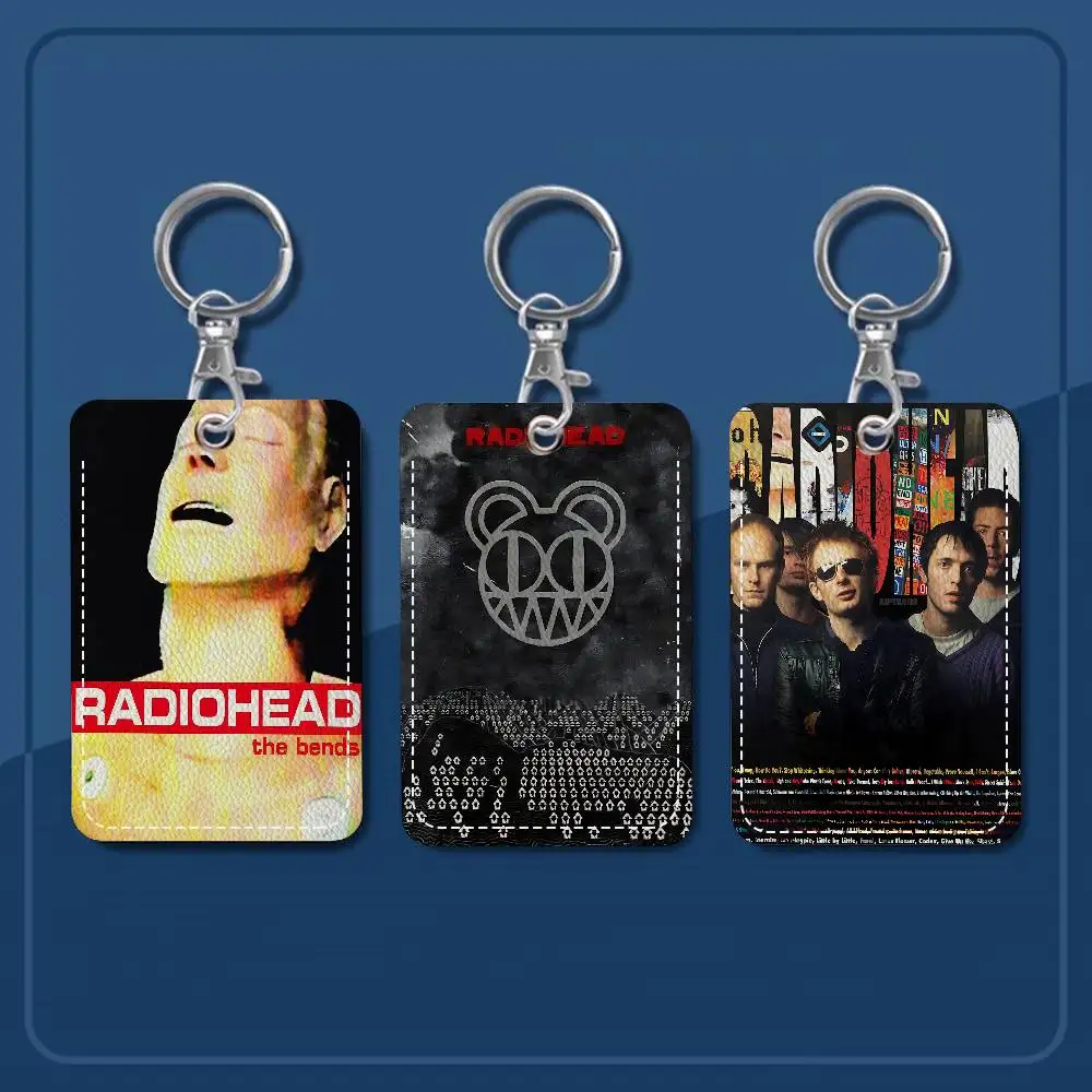 Rock Band R-Radiohead 1Pc Access Card Case Leather Card Holder Keychain Key Ring Door Access Tags ID Card Case Keychain