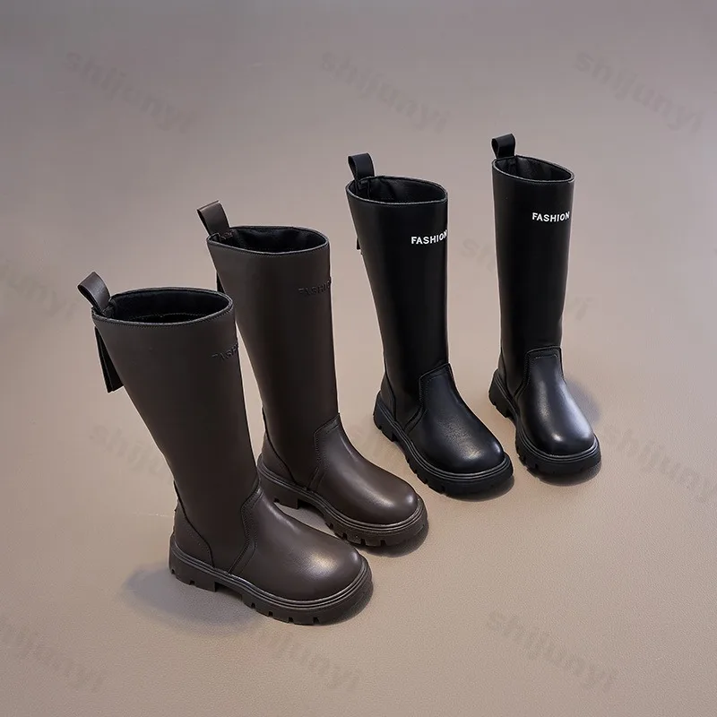 

Детские сапоги до колена, новинка 2025, осенние ботинки принцессы в британском стиле для девочек, детские удобные нескользящие уличные высокие сапоги на молнии, Botas