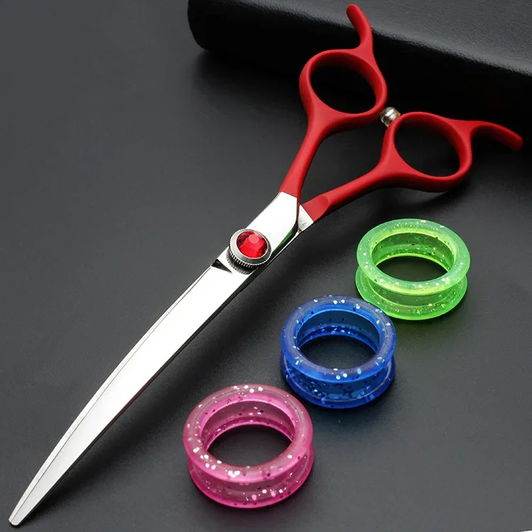 7 Inch Pet Dog Curve Professional Animal Groomer Grooming Shear Scissors Fenice Face Curved 440c Fishbone Long Thinning For Dogs