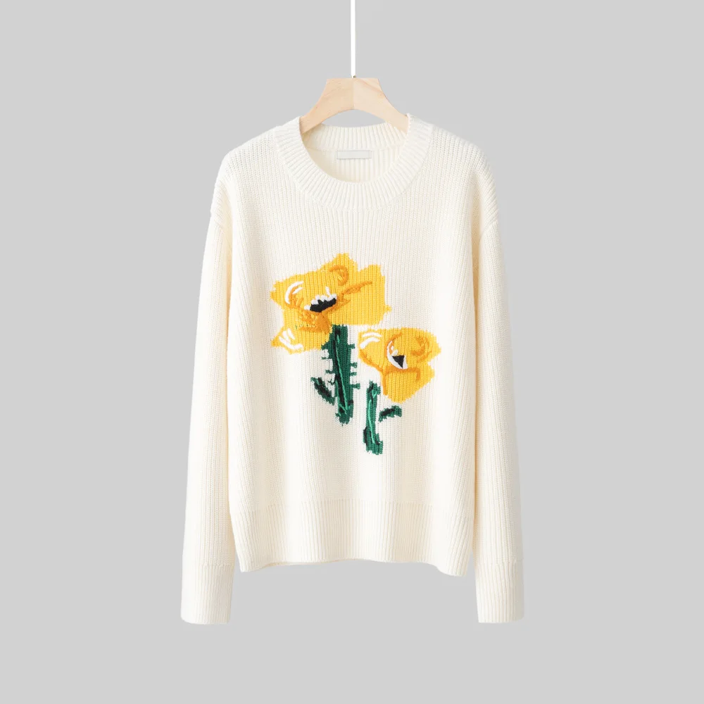 

Women's Casual Fashion O-Neck Loose Long-Sleeved Pullover Women's Sweater 100% Pure Wool Cashmere Knitwear Leggings Shirt Winter