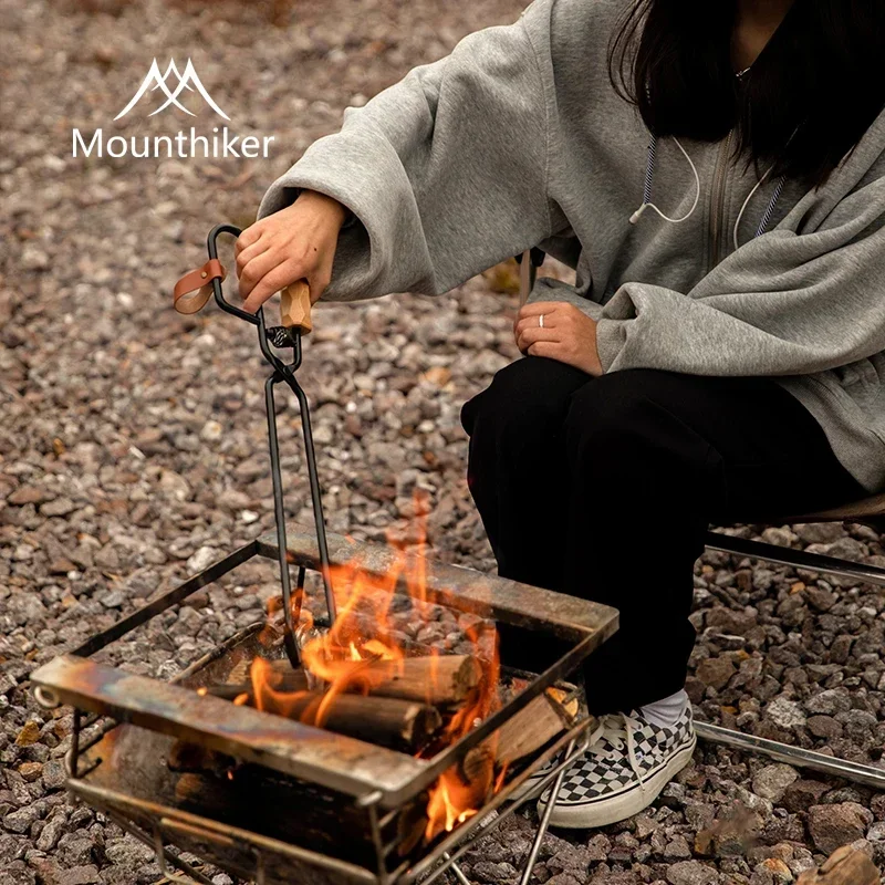 Mounthiker Outdoor Camping Duck Billed Burning Tongs Non Hot Beech Handle Barbecue Carbon Clips Charcoal Clips with Boost Spring