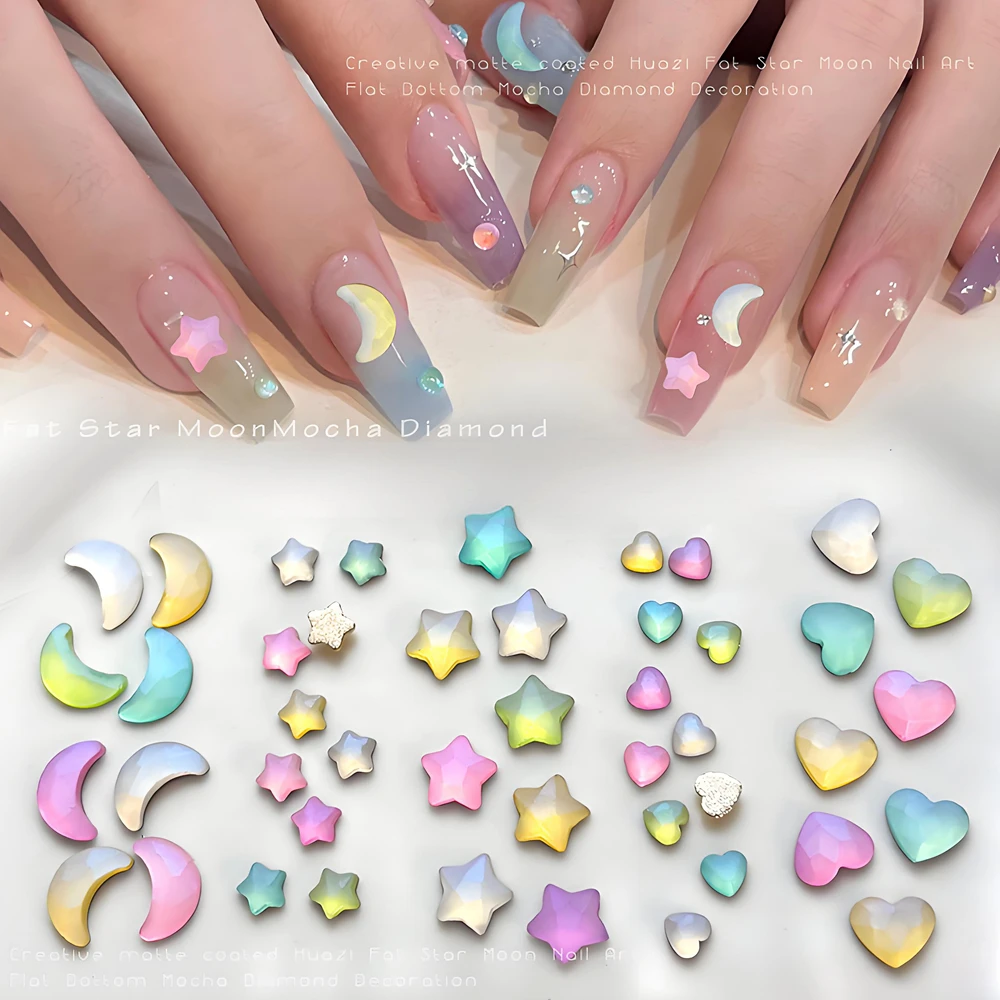 20PCS Matt 3D Acrylic Moon Stars Nail Art Love Heart Charms Flatback Rhinestone Accessories Nails Decoration Manicure Supplies