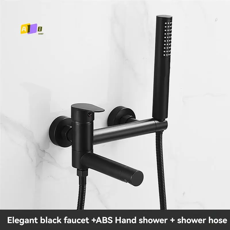

A08F-Matte Black Wall-Mounted Bathtub Faucet With Swivel Spout, Long Reach Tub Crane, Single Handle Shower Mixer Tap