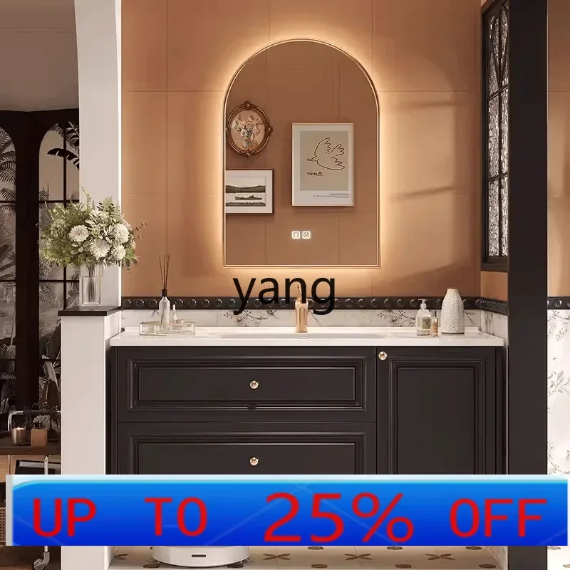 

LH rock slab seamless ceramic integrated basin bathroom cabinet combination retro oak washbasin