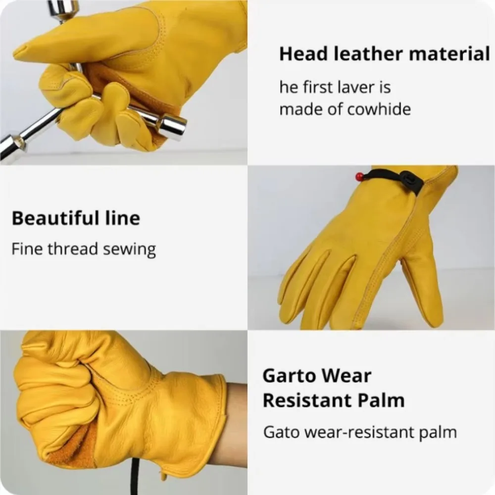 

1 Pair Yellow Cowhide Gloves Heat-Resistant Soft Welding Gloves Welder Supplies Flame Retardant Work Gloves Workplace