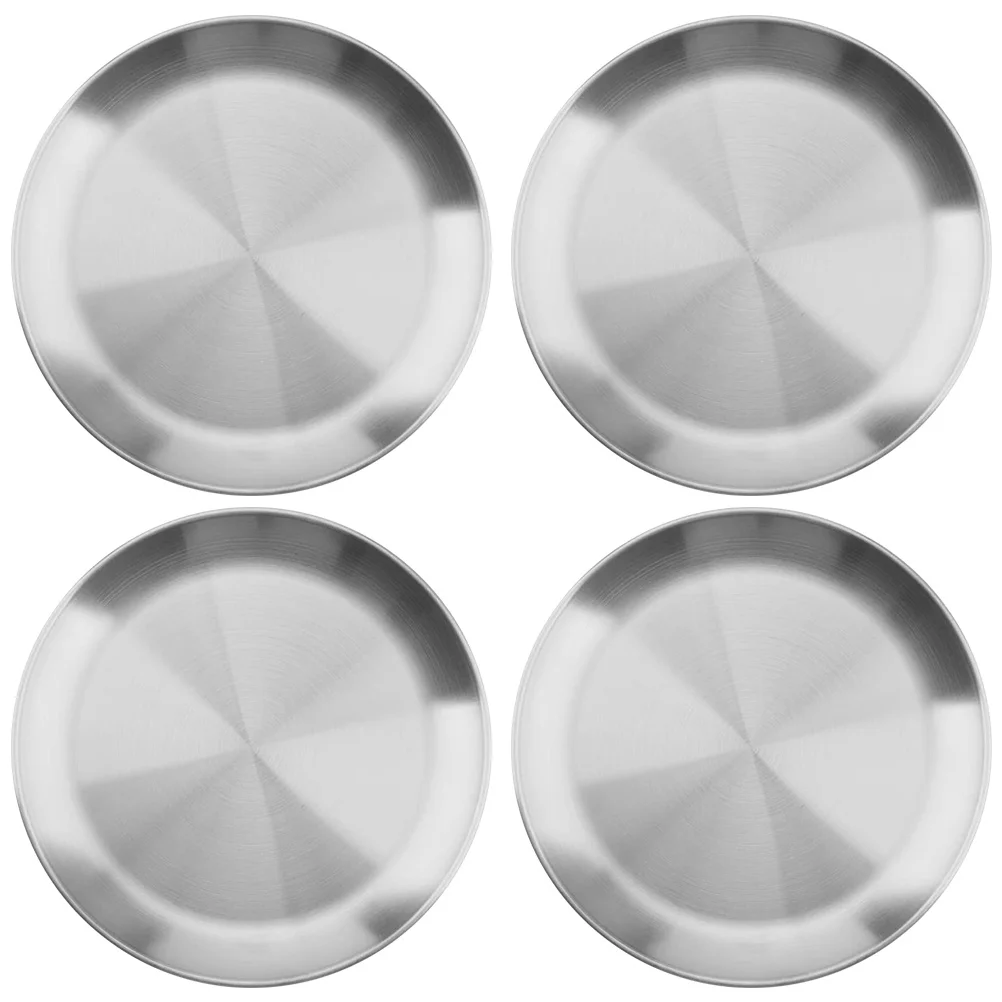 

4 Pcs Stainless Steel Tray Vintage Tray Kitchenware Flat Beef Roast Meat Sushi Multifunction Plate Barbecue Metal Round