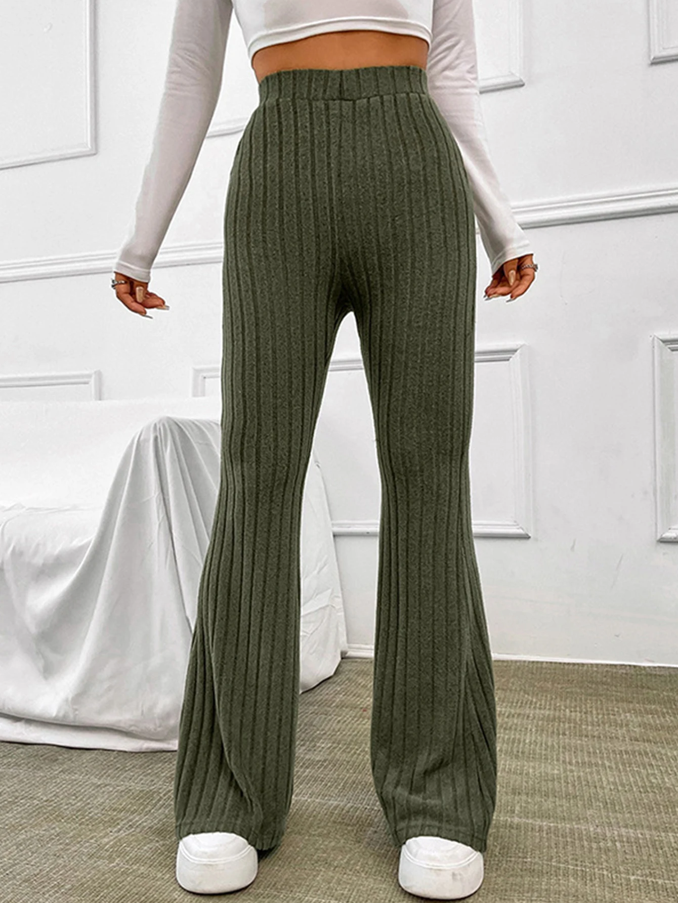 بنطال نسائي واسع بلون سادة بطول كامل مريح كاجوال يومي أساسي طوال الموسم ملابس رياضية على الطراز الكوري