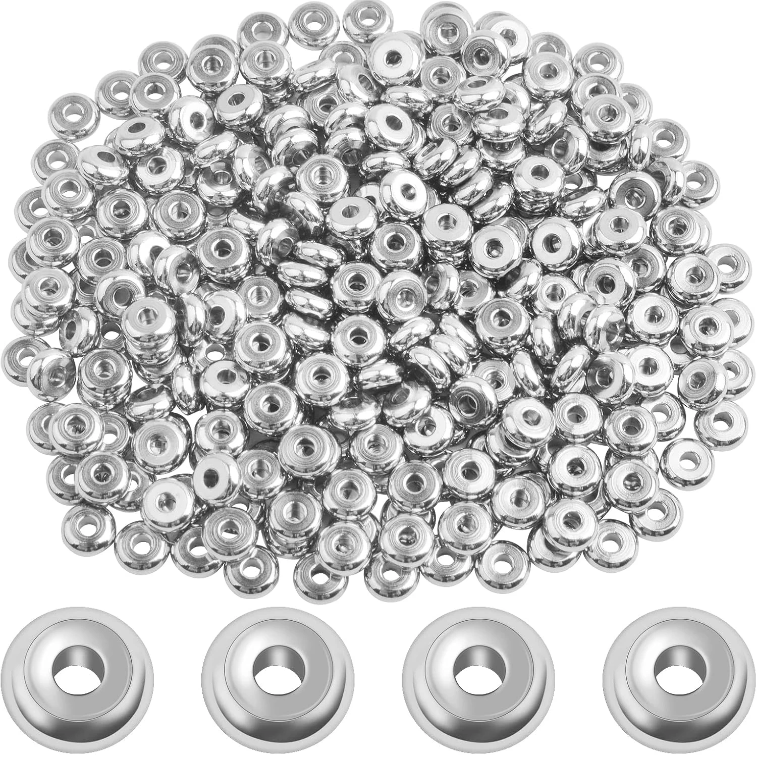 

300pcs Flat Round Spacer Beads Stainless Steel Disc Spacer Beads Rondelle Loose Beads Accessories for DIY Bracelet Necklace