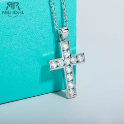 AnuJewel 3.5MM 2.2cttw D Color Moissanite Diamond Cross Pendant Necklace 925 Sterling Silver Fine Jewelry Gifts Wholesale