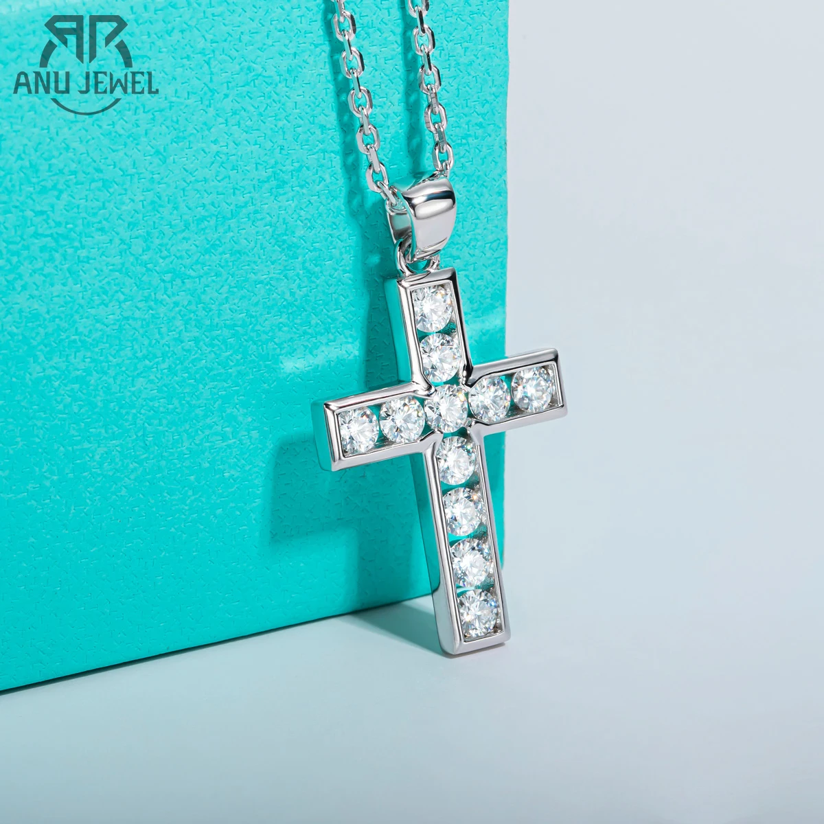 AnuJewel 3.5MM 2.2cttw D Color  Moissanite Diamond  Cross Pendant Necklace 925 Sterling Silver Fine Jewelry Gifts Wholesale