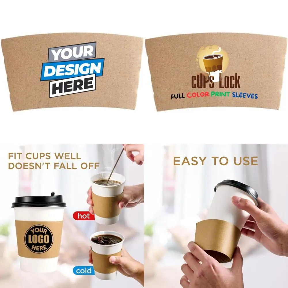 

Full-Color Custom Printed Kraft Paper Coffee Cup Sleeves for 12-20 Oz Cups, 250 Pack