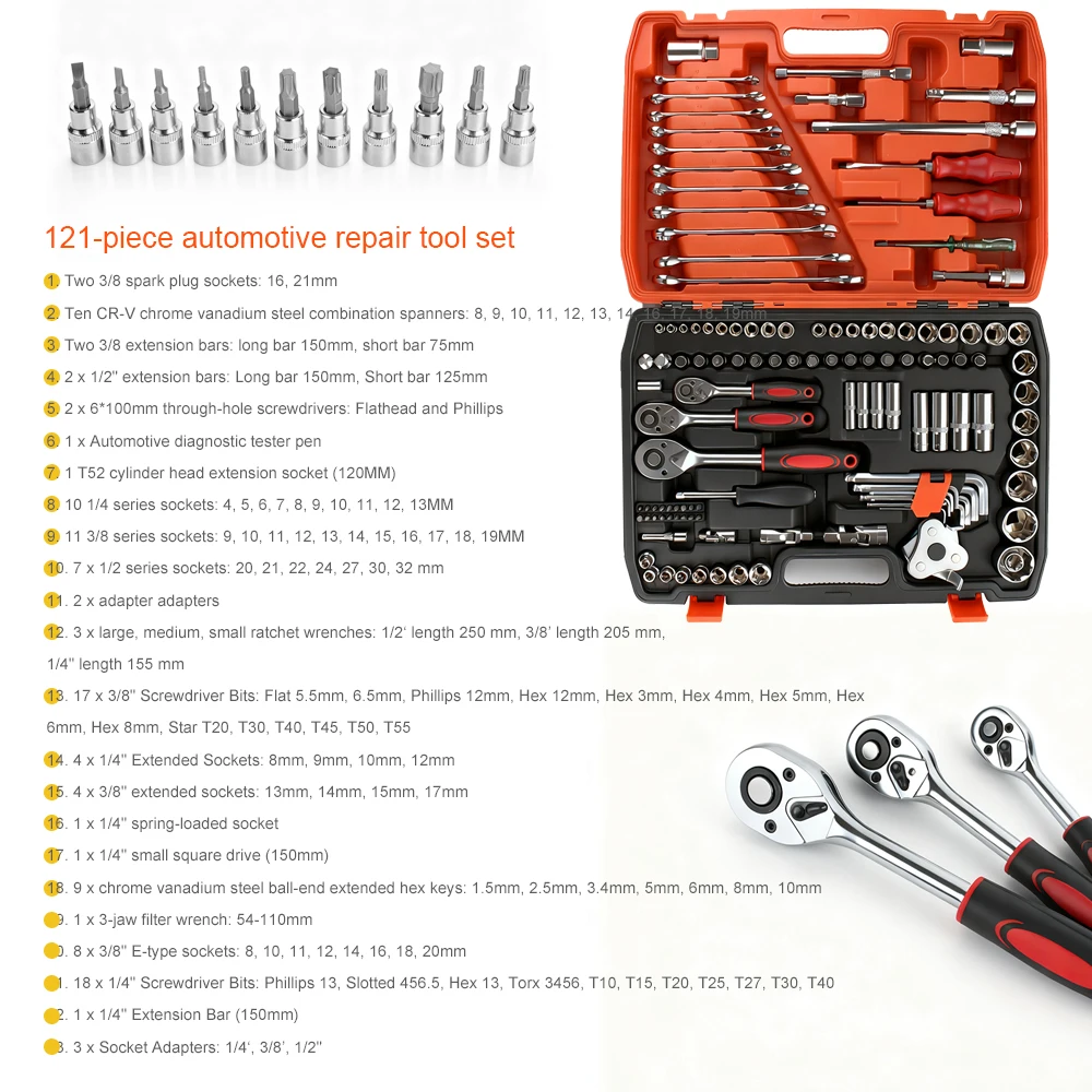 Auto Repair Tool Kit Combination Automotive Tool Kit Socket Wrench Set Durable Car Mechanics Tool Set Power Tool Accessory Set