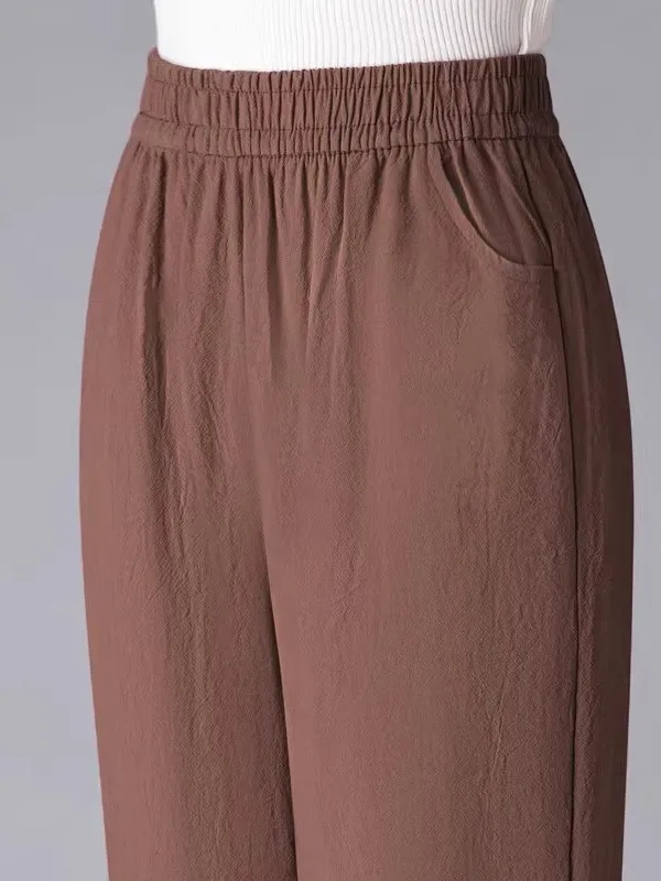 Taille haute coton lin sarouel femmes été 2025 nouveau respirant décontracté maman pantalon polyvalent coupe ample coréen Sle