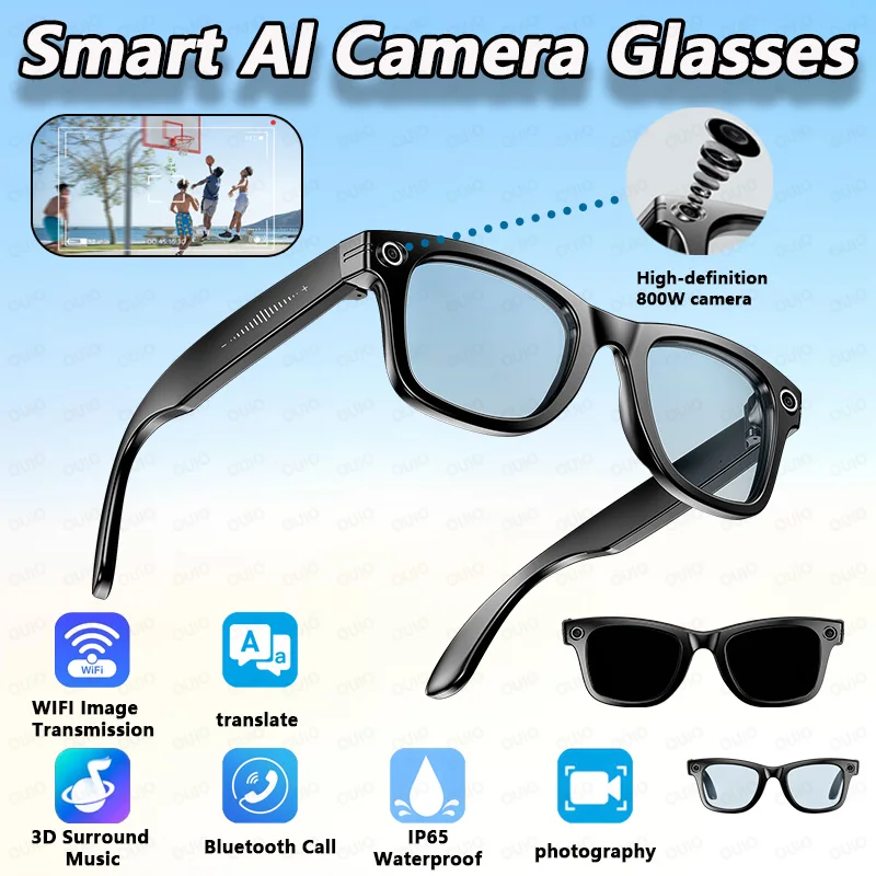 

HD 800W Camera Smart Glasses WIFI Image Transmission AI Photo Recognition Answer Translation Music Bluetooth Call Smart Glasses