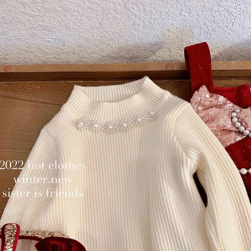 

Girls 2025 New Style High Neck Thickened Knit Sweater Autumn Winter Warm Base Layer Top for Big Kids Children Stylish Clothing
